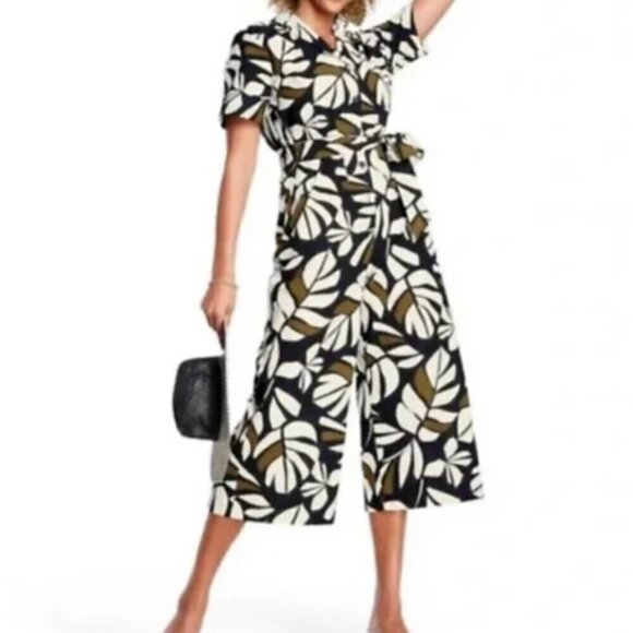 Tabitha Brown Pants - Tabitha Brown x Target Botanical Print Tie Front Short Sleeve Jumpsuit Medium